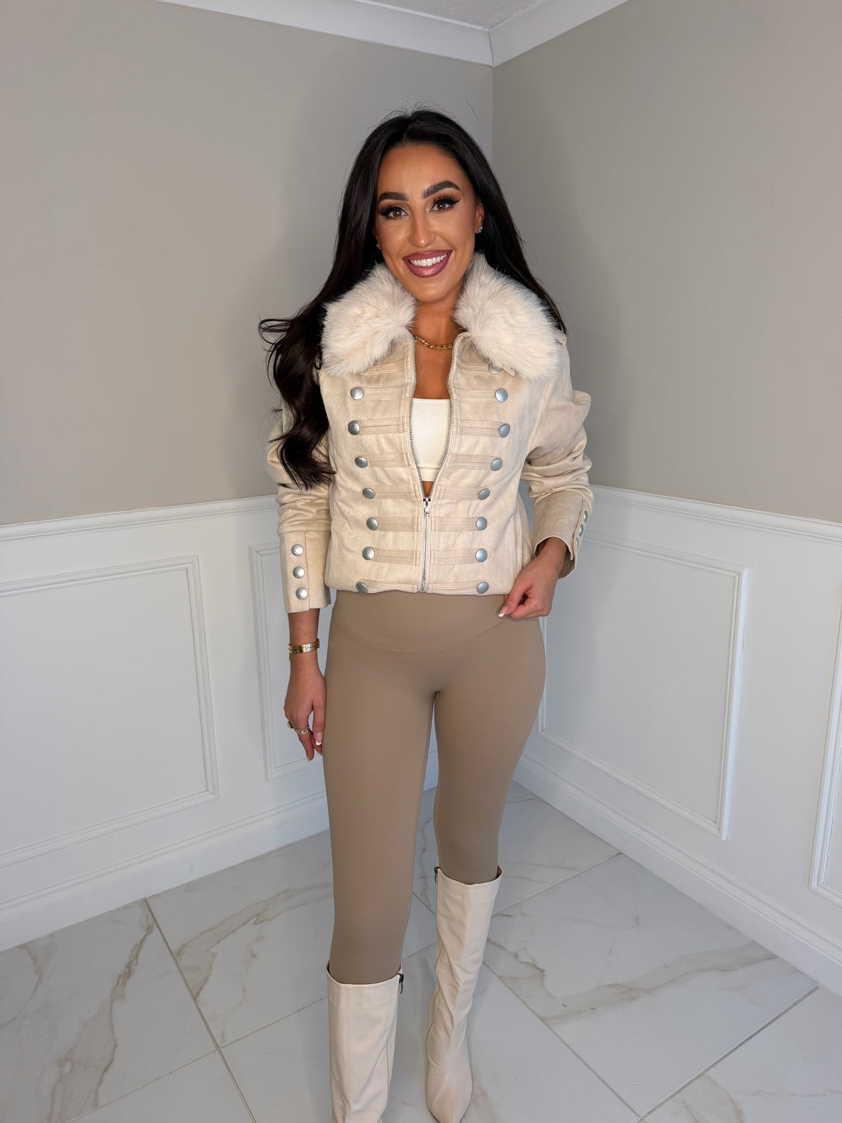 Luxury faux fur collar fully linned coat