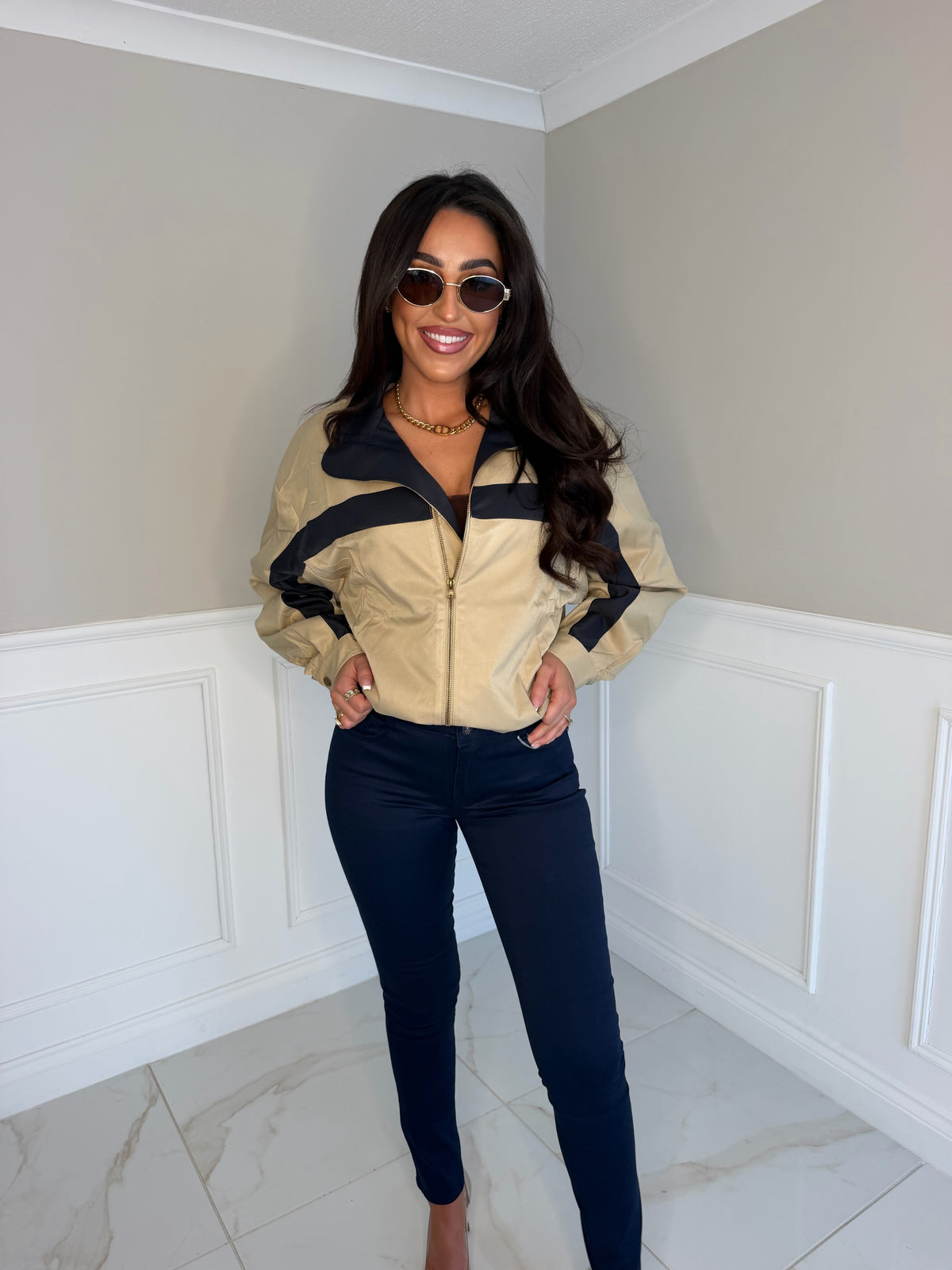 Navy and beige stripe jacket