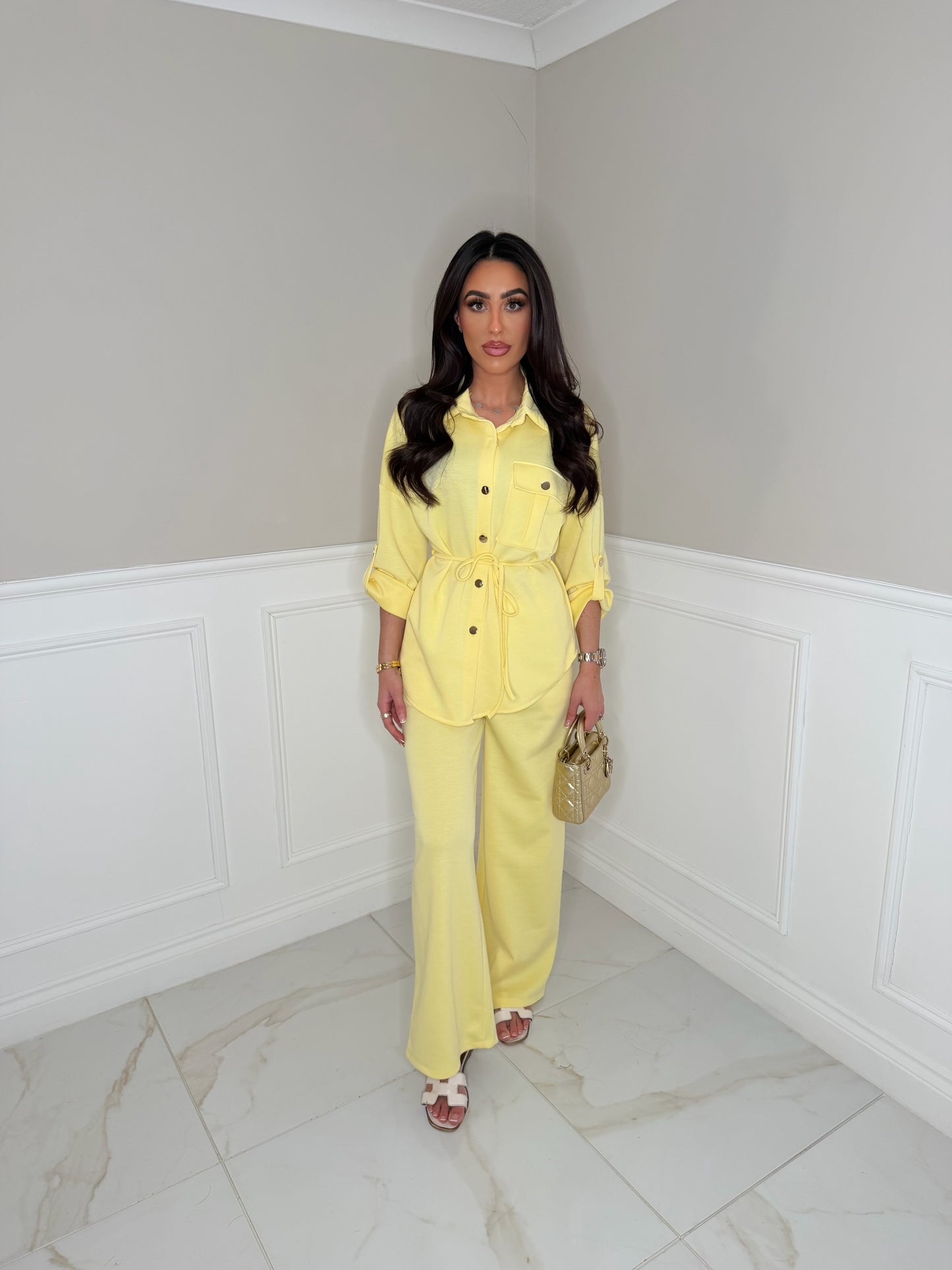 Gold button tie up co ord set