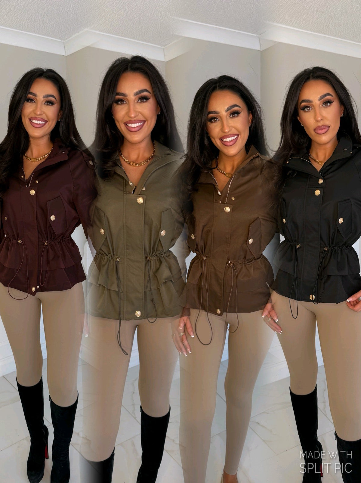 Gold button pull string Parker jacket