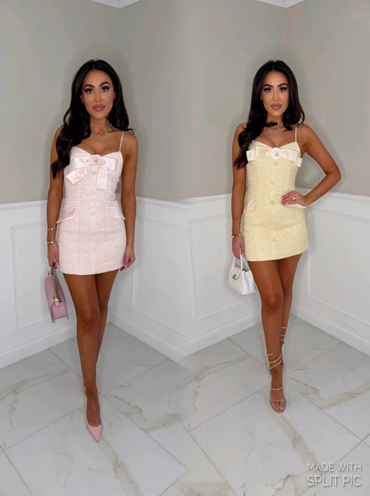 Luxury Flower Bow tweed dress