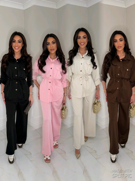 Gold button tie up co ord set