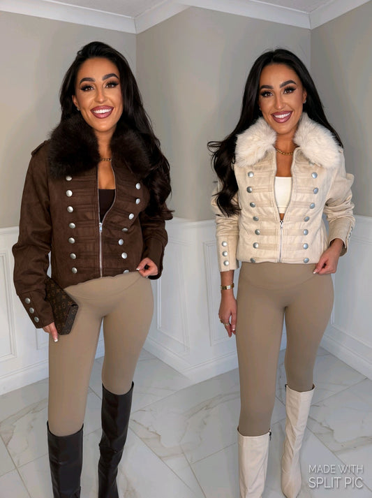 Luxury faux fur collar fully linned coat