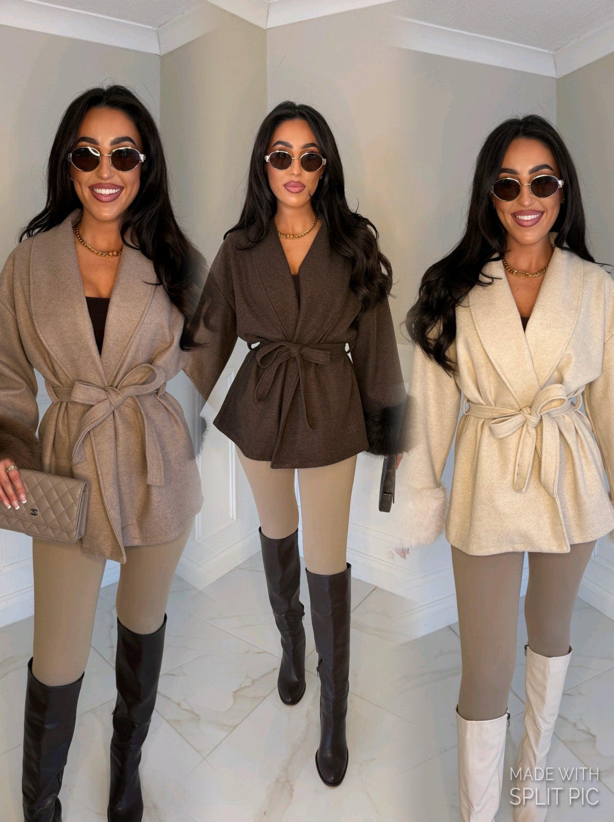 Soft wrap around belted faux fur coat