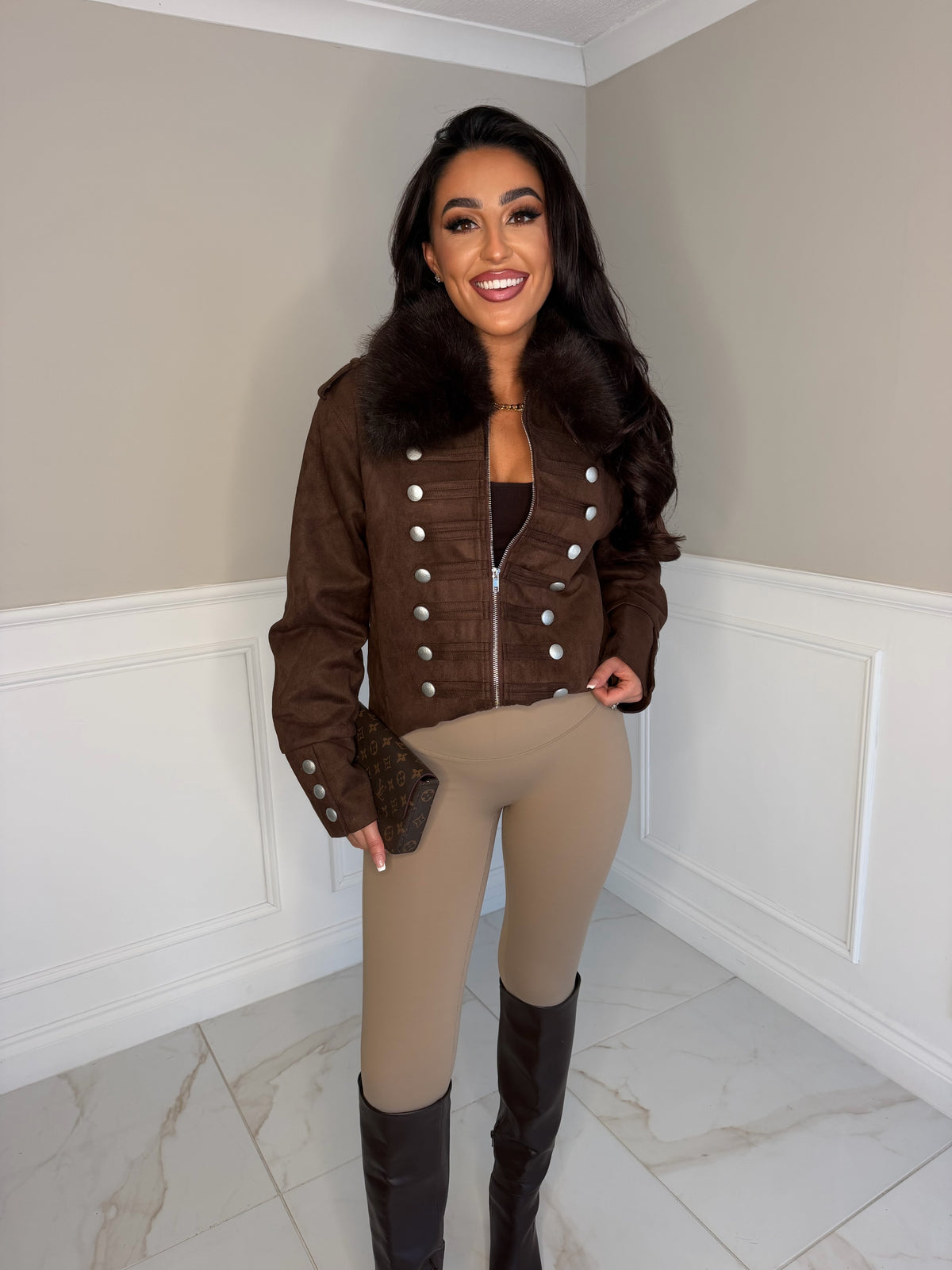 Luxury faux fur collar fully linned coat