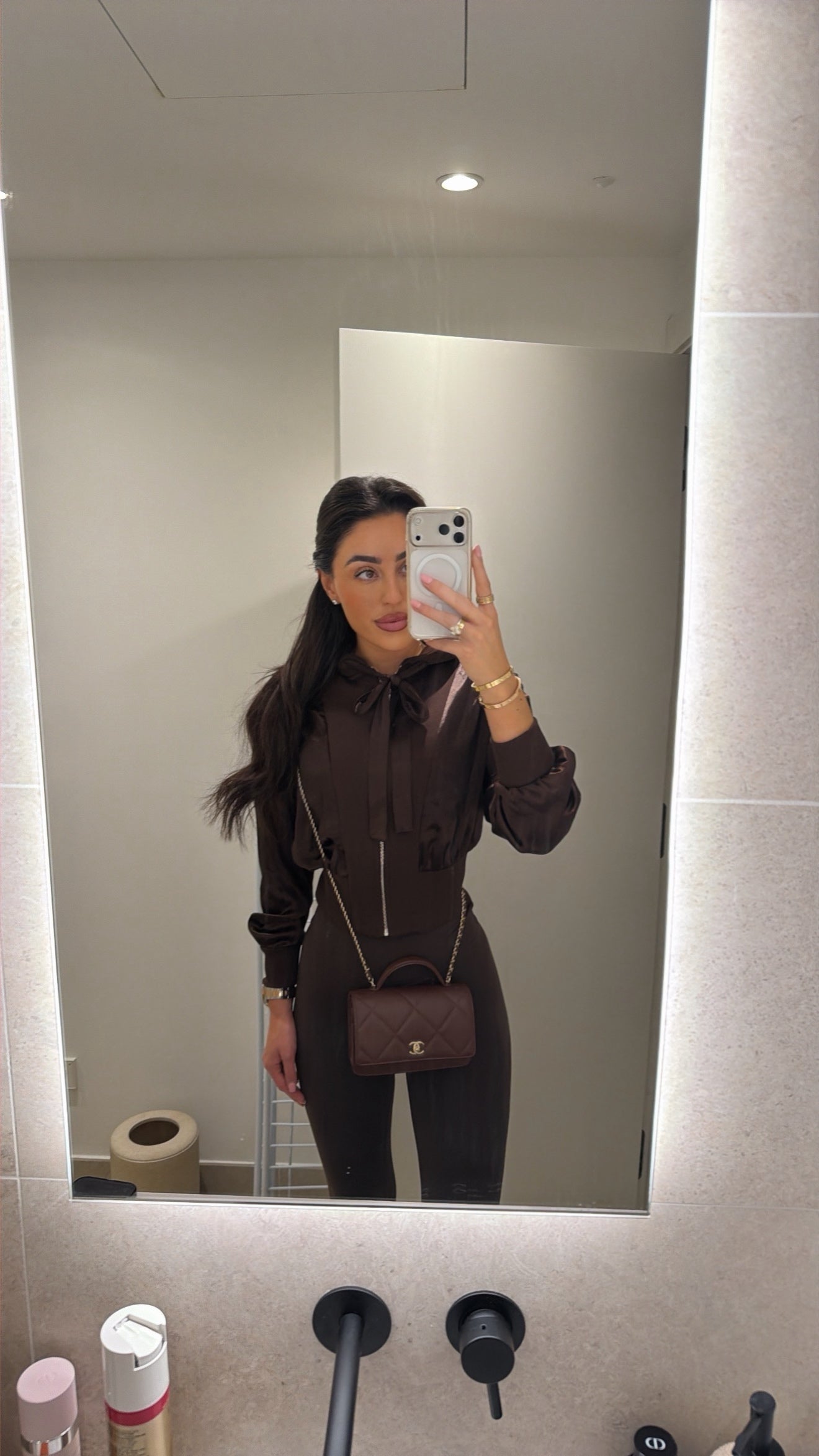 Luxury Brown silk jacket & sculpting legging set