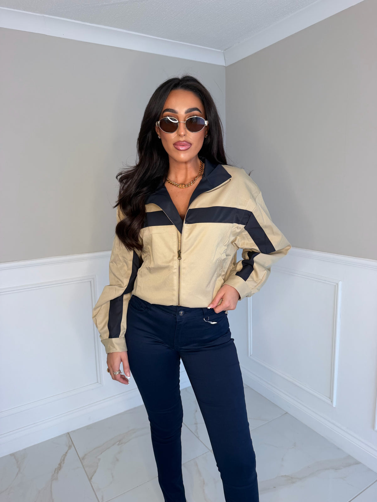Navy and beige stripe jacket