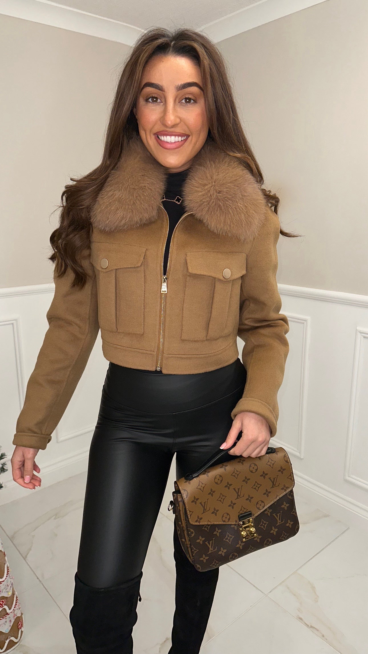 Short luxury cashmere and fur jacket CAMEL NEXT DAY DELIVERY