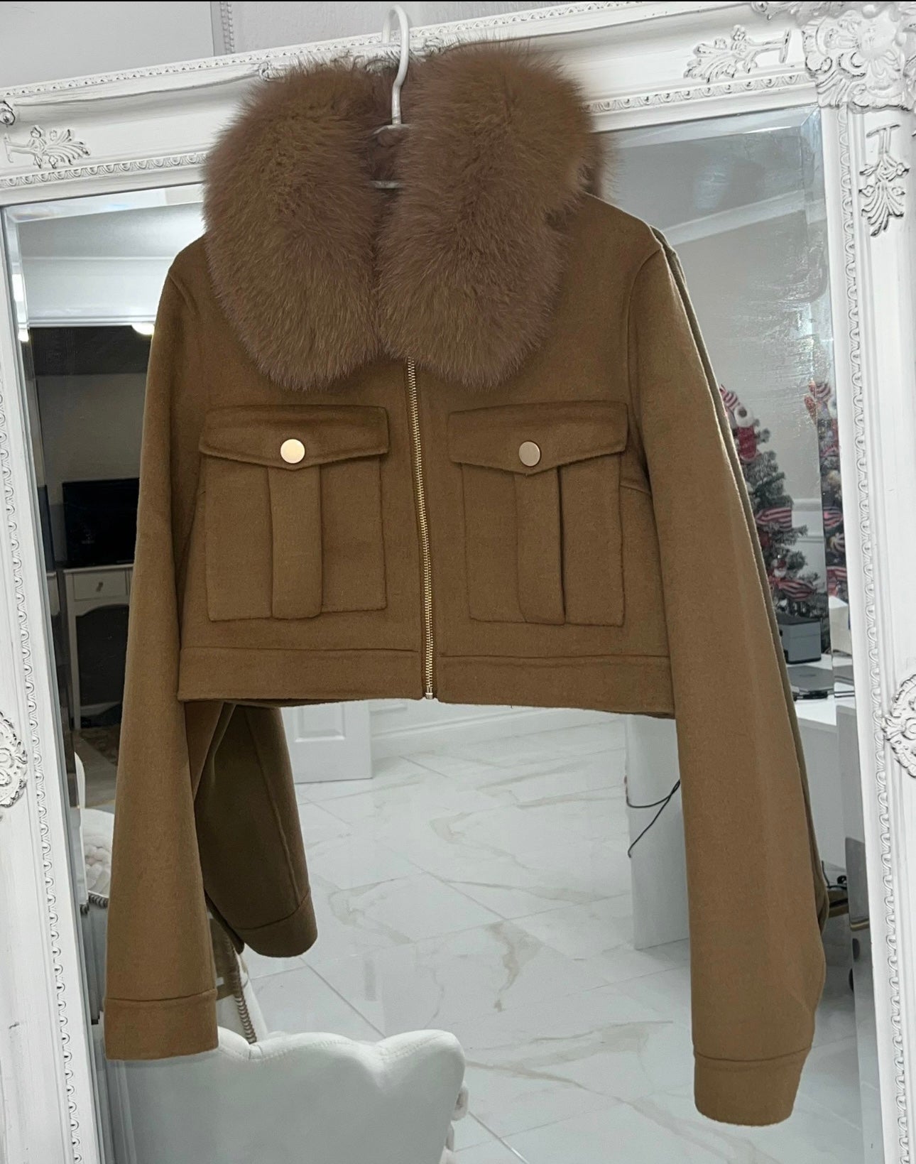 Short luxury cashmere and fur jacket CAMEL NEXT DAY DELIVERY