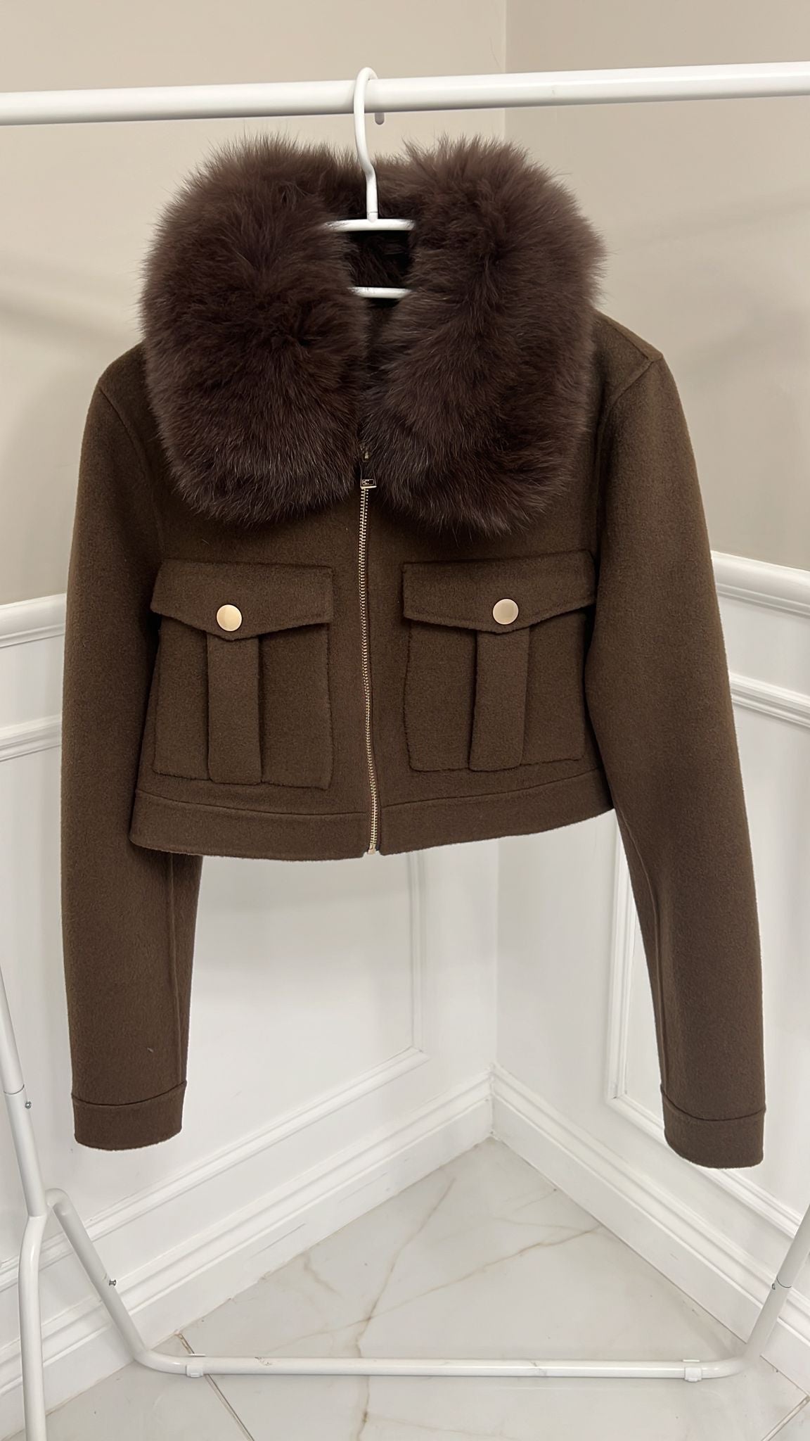 Short luxury cashmere and fur jacket BROWN NEXT DAY DELIVERY