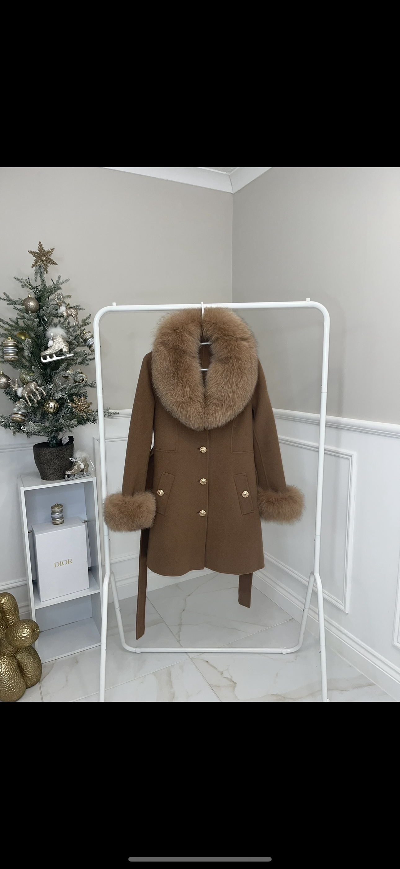 Luxury Cashmere and Fur coat CAMEL NEXT DAY DELIVERY